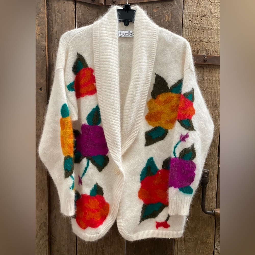 Rafaella Vintage Angora Sweater/Cardigan Floral super soft